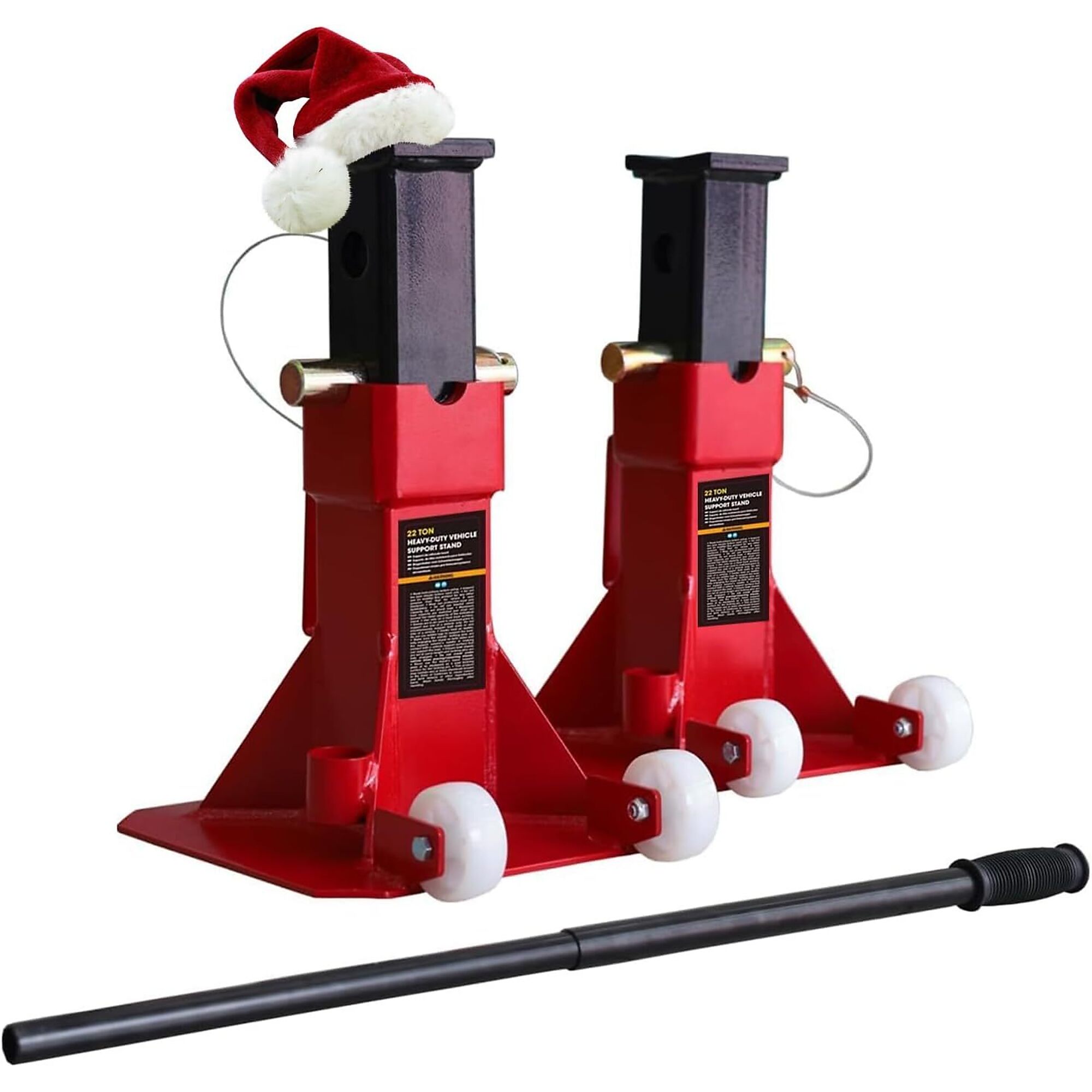 Torin Big Red Heavy-Duty Jack Stands — Pin Style, 22-Ton Capacity, Steel Frame, Portable with Wheels and Handle, Red, Model# ATZ220006P
